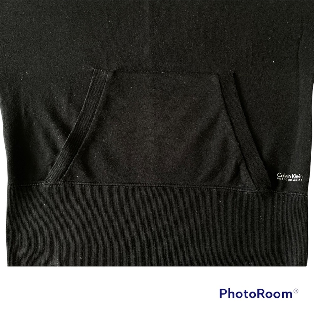 #12 Calvin Klein Performance Edgy Black Hoodie Front Pocket Relaxed Fit Top - Picture 6 of 8